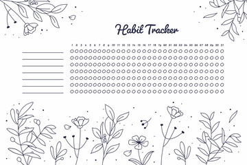 Habit tracker template botanical background