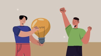 Wall Mural - young men with bulb animation