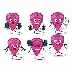 Sticker - A healthy virus diagnosis cartoon style trying some tools on Fitness center