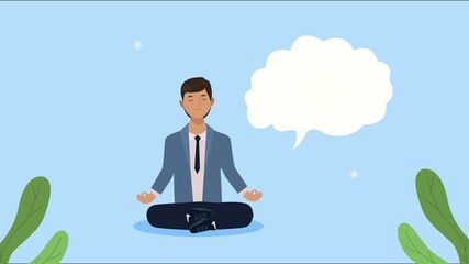 Sticker - businessman practicing yoga with speech bubble