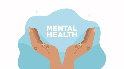 Poster - mental health lettering animation with hands protecting