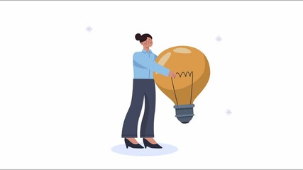 Sticker - young woman lifting bulb animation