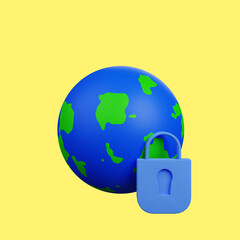 3d illustration of security concept earth with padlock