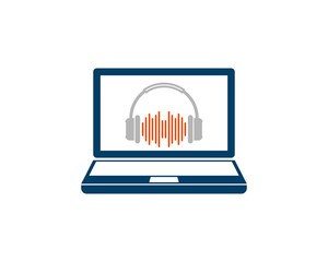Wall Mural - technological laptop with headphone and music bar