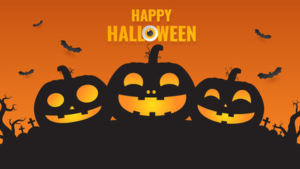 Halloween Pumpkin and natural light on orange background. Halloween sale promotion. vector illustration