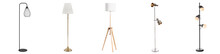 Stylish Stand Lamps On White Background