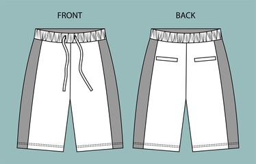 Wall Mural - short fashion flat sketch template, Bermuda Shorts Template, Vector Illustration of pant, Men's fashion shorts front and back view