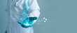 © ipopba - Medicine doctor holding blue helix DNA structure on hologram modern virtual screen interface and diagnose  healthcare on digital network, Science, Medical technology and futuristic concept.