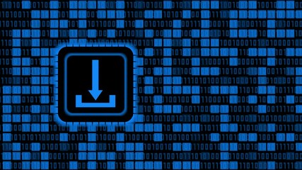 Poster - DOWNLOAD symbol in motion on chip sensor - binary code background in mosaic arrangement divided with randomly brighted square elements - data storage business technology network concept - endless loop