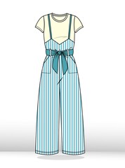 Wall Mural - jumpsuit with stripe print. jumpsuit  fashion flat sketch template