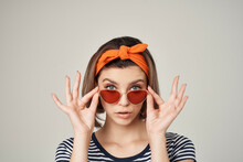 Woman With Orange Headband Wearing Sunglasses Fashion Modern Style