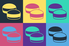 Pop Art Macaron Cookie Icon Isolated On Color Background. Macaroon Sweet Bakery. Vector