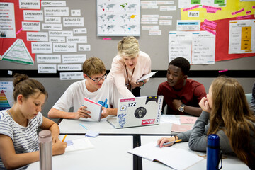 Wall Mural - group of students learning in classroom