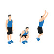 Man doing Frog jumps exercise. Flat vector illustration isolated on white background