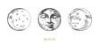 © vladayoung - Moon, Crescents set, drawings in engraving style.