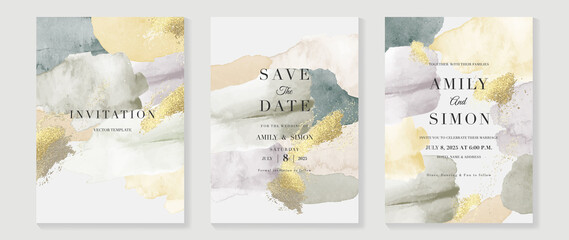 elegant abstract watercolor wedding invitations vector set. luxury gold and hand painted watercolor 