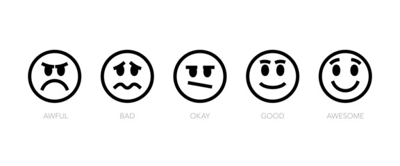Poster - Set of five emoticons with funny expression of their satisfaction. Easy to use for your website or presentation.