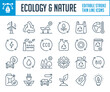 Ecology, Environment and Nature thin line icons. Recycling and Alternative and Renewable energy sources outline icon set. Editable stroke icons.