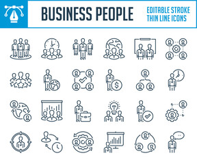 Poster - business people and teamwork thin line icons. leadership and partnership outline icon set. editable 