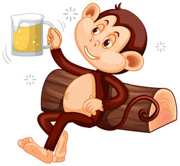 Canvas Print - Monkey holding beer cartoon character