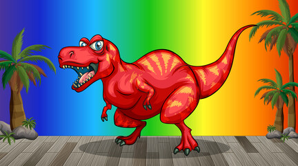 Wall Mural - Cartoon dinosaur on rainbow gradient background