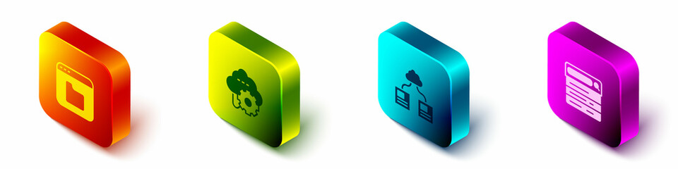 Poster - Set Isometric Browser files, Cloud technology data transfer, and Search engine icon. Vector