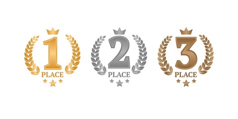 vector set of emblems for awards. first, second, third places. gold, silver, bronze awards. awards w