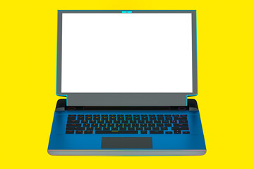 Fototapete - 3d rendering of modern blue gaming laptop with rgb lights isolated on yellow