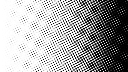 Poster - Gradient of halftone black dots on a white background. Pop art texture. Comic background. Vector illustration.