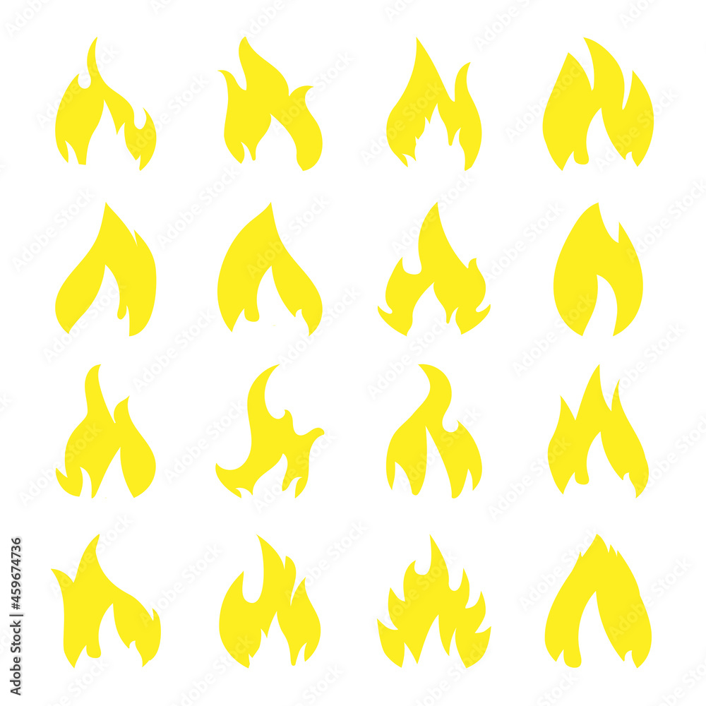 Fire flame icon set silhouette isolated on white background Stock ...