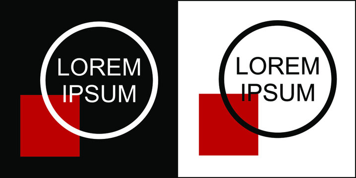 Red square and circle logo on black and white background.