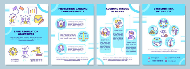 Bank regulation objectives brochure template. Financial law. Flyer, booklet, leaflet print, cover design with linear icons. Vector layouts for presentation, annual reports, advertisement pages
