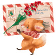 Cute little fox with a letter for Santa Claus with a Christmas berries and scarf
