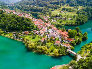Canvas Print - Most na Soci by Emerald Green Soca River in Slovenia