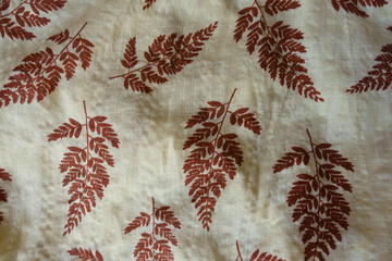 Wall Mural - Cream colored linen fabric with brown fern leaves print