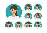 Fototapeta  - Woman cartoon character head collection set. People face profiles avatars and icons. Close up image of smiling Woman.