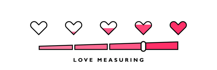 Love measuring indicator with hearts isolated on white background. Symbol of love and health. Design concept for love meter and Valentines day. Vector illustration