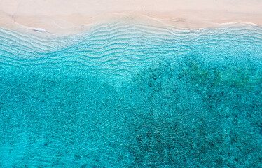 Wall Mural - beach and ocean as a background from top view. azure water background from top view. summer seascape