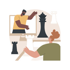 Poster - online board gaming abstract concept vector illustration. internet entertainment, laptop screen, pla