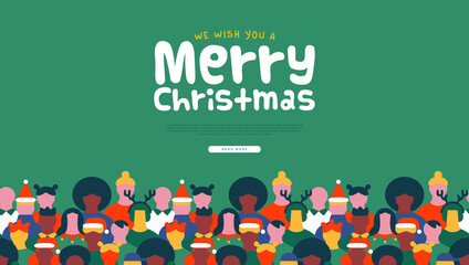 Wall Mural - Merry Christmas diverse people crowd web template