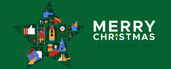 Christmas New Year people online star banner