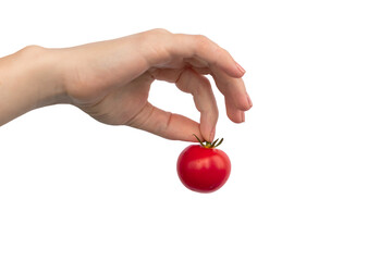 Wall Mural - Hand with cherry tomatoes isolated on a white backgroynd