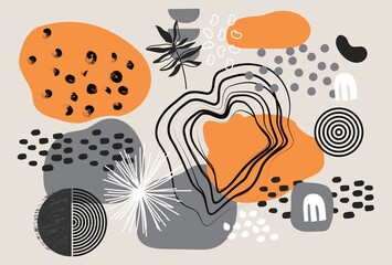 Wall Mural - modern colorful abstract doodle elements on grey background. cute hand drawn template with elements 