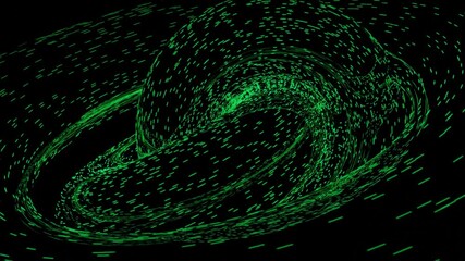 Poster - Outer space spinning and twisting object of colorful tiny particles. Design. Bending and moving space dust on a black background, seamless loop.