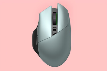 Fototapete - Modern silver wireless gaming computer mouse isolated on pink background