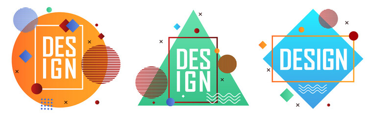 Wall Mural - set with abstract elements in retro style with design lettering on white background. template for cr