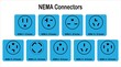 Range of NEMA connectors with naming. Electric outlet line icons