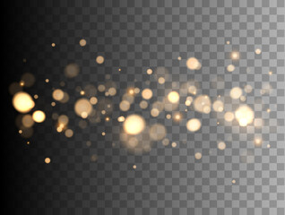 Aufkleber - Shining bokeh isolated on transparent background. Golden bokeh lights with glowing particles isolated. Christmas concept