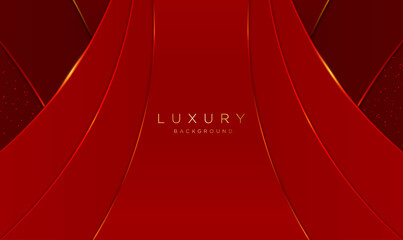 Poster - Abstract red background with golden lines. Luxurious red abstract overlap background. Abstract wavy luxury red and gold background. Modern template deluxe design. Vector illustration EPS10