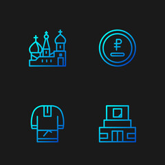 Sticker - Set line Mausoleum of Lenin, Kosovorotka, Saint Basil's Cathedral and Rouble, ruble currency. Gradient color icons. Vector